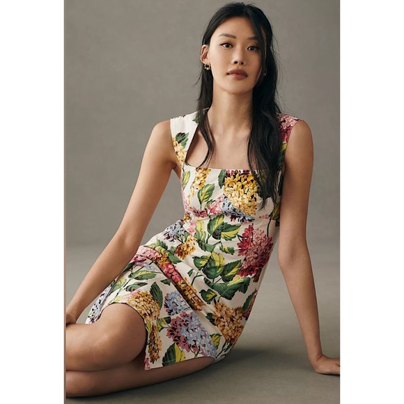 Anthropologie Dresses & Skirts - Anthropologie Slim Square Neck Sheath Dress Hydrangea Floral Print Size 6 New